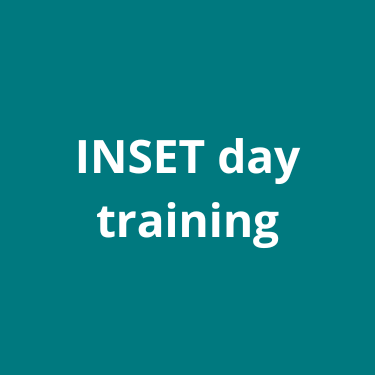 Green background with words in white text 'INSET day training